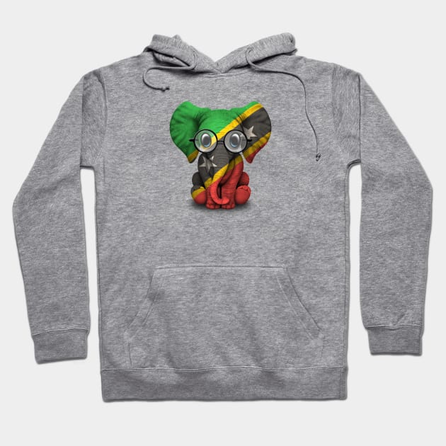 Baby Elephant with Glasses and Saint Kitts Flag Hoodie by jeffbartels